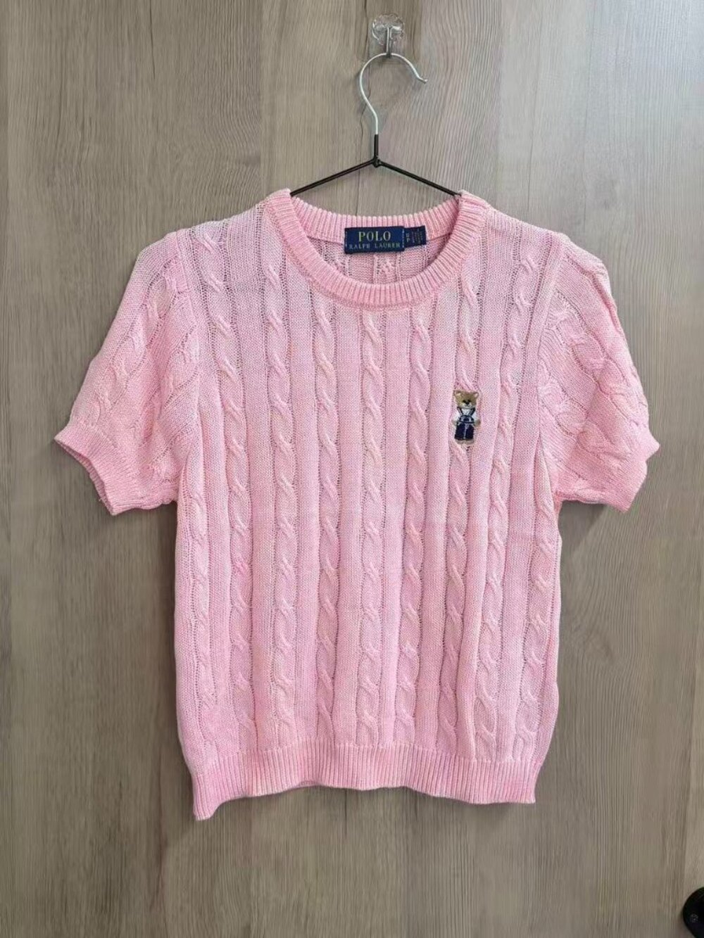 🌸Polo Ralph Lauren Pink Cable Knit Polo Bear Short Sleeve Sweater